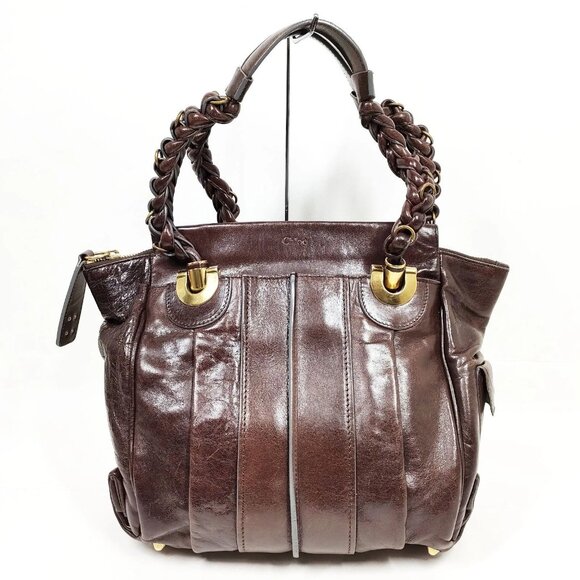 Chloe Dark Brown Leather Shoulder Bag with Gold Accents - Picture 1 of 9